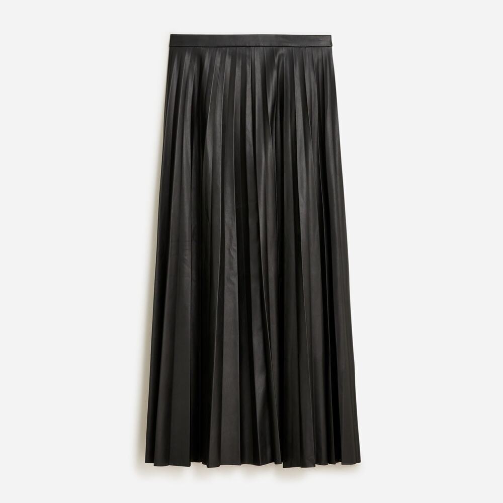 J.Crew Pleated Black Vegan Leather Midi Skirt 14 Long Classic Quiet Luxury